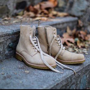 Oro Los Angeles - Beige Crepe Combat Boots, size US7/EU40